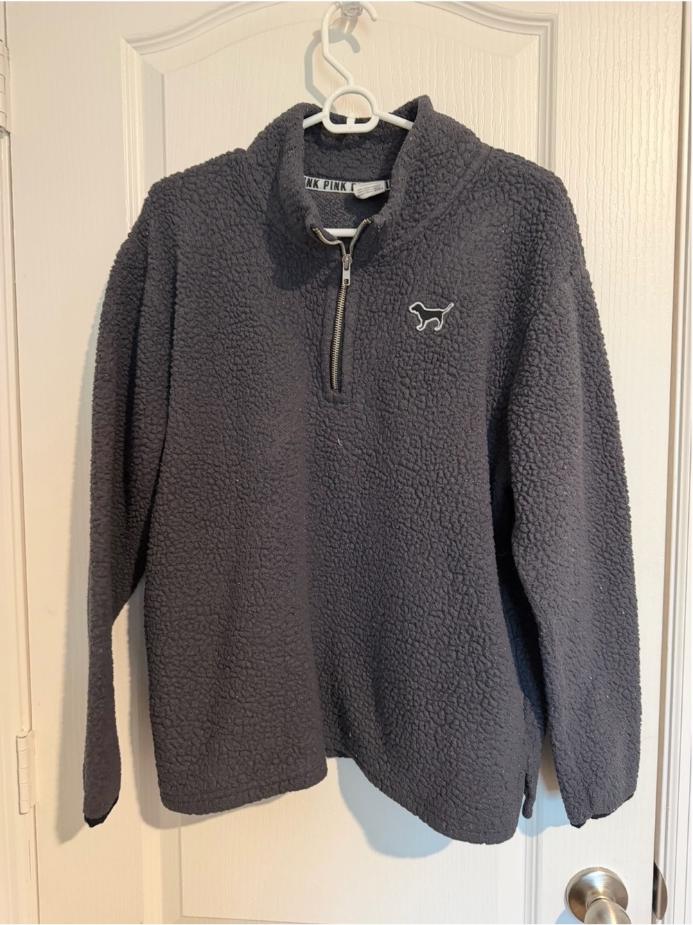 PINK Victoria's Secret Charcoal Sherpa Quarter-Zip Pullover